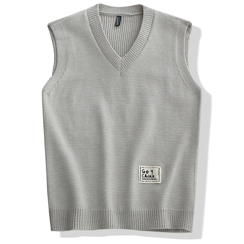 Hip Hop Style Men's Knitted V Neck Sleeveless Loose Oversized Vest Sweater