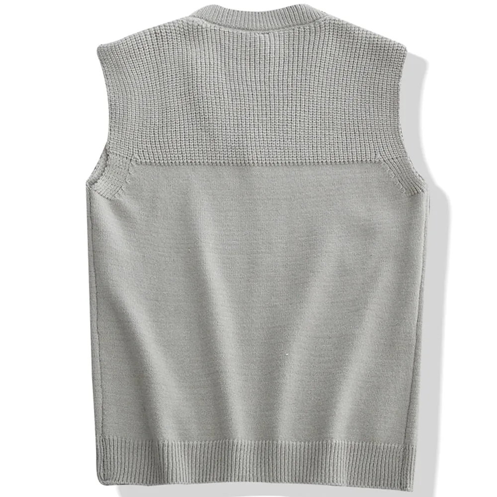 Hip Hop Style Men's Knitted V Neck Sleeveless Loose Oversized Vest Sweater