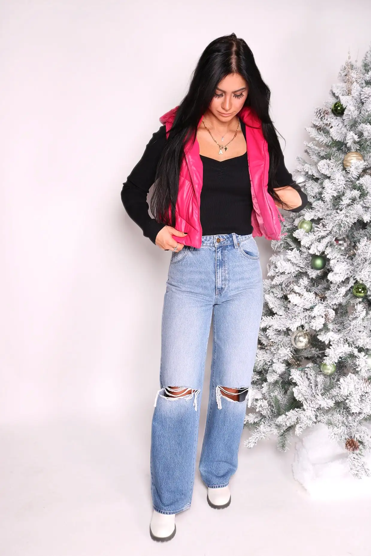 Holiday Fuchsia Puffer Vest Hoodie