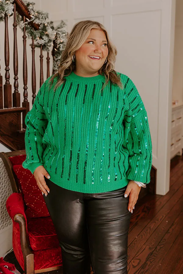 Holiday Fun Sequin Sweater in Green Curves