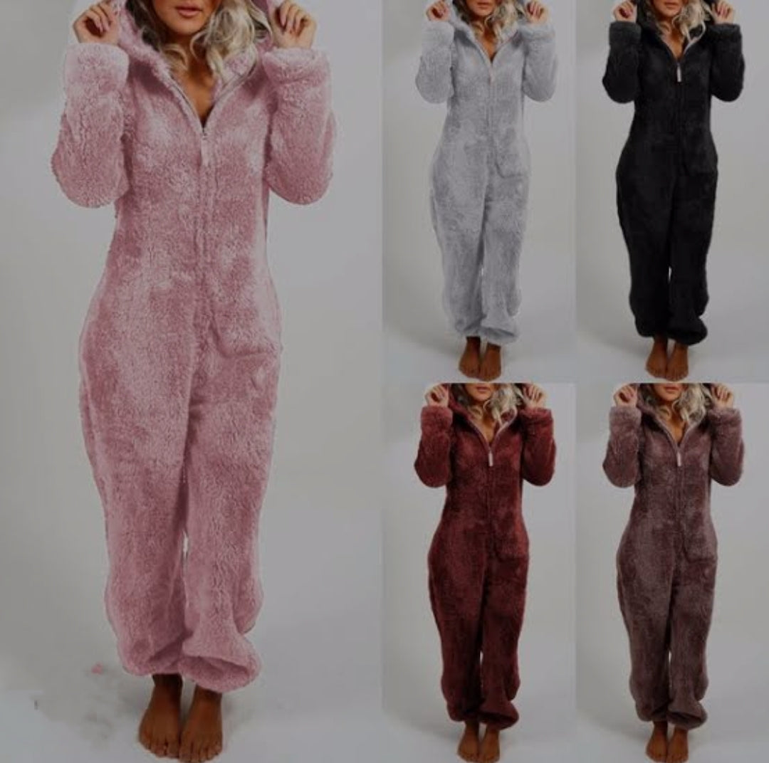 Hooded Long Sleeve Faux Fur Jumpsuit