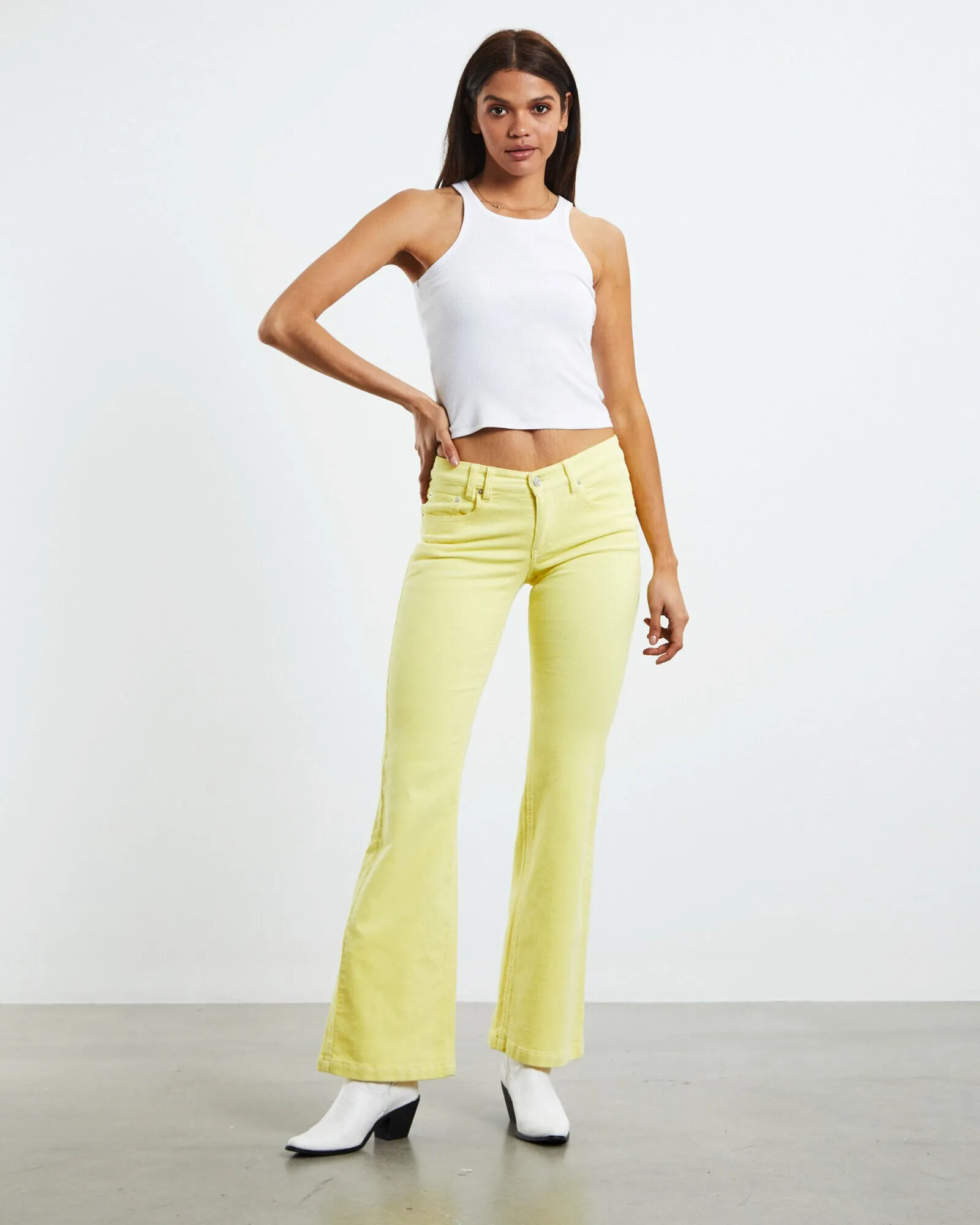 Insight Syd Cord Low Rise Bootleg Jeans Acid Yellow