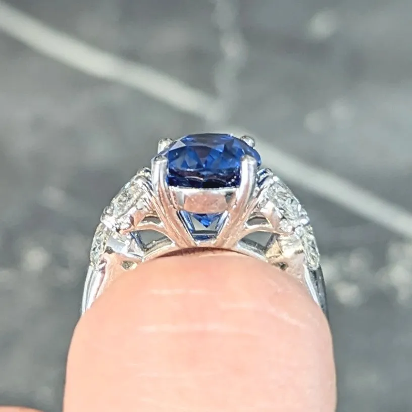 JB Star 7.15 CTW Ceylon Sapphire Diamond Platinum Five Stone Ring GIA