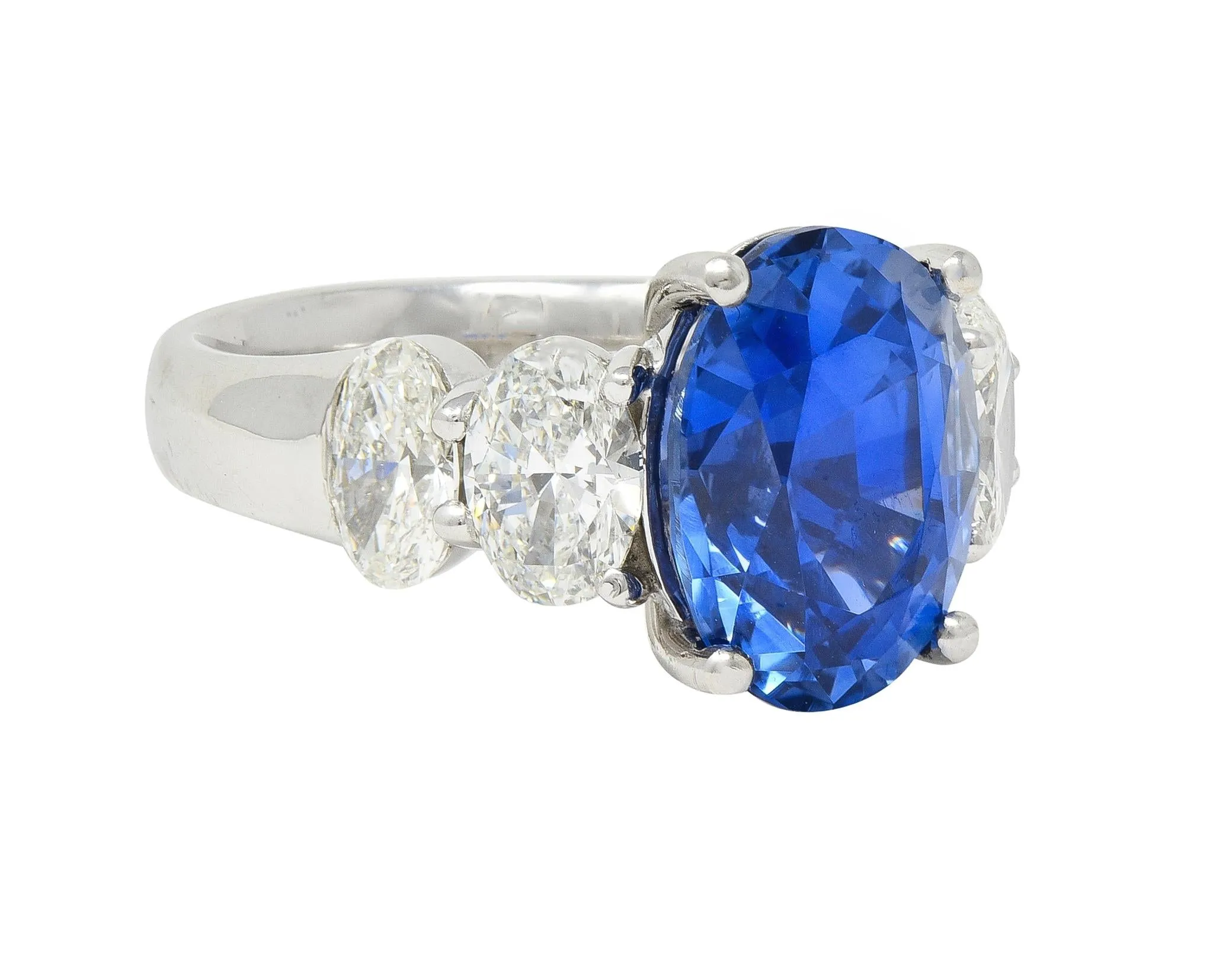 JB Star 7.15 CTW Ceylon Sapphire Diamond Platinum Five Stone Ring GIA