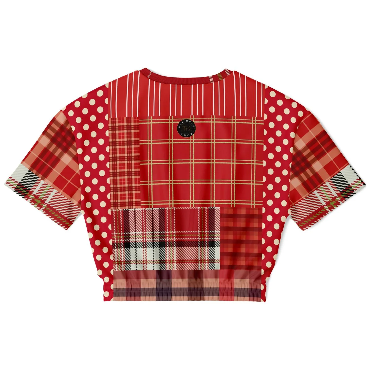 Jersey Salsa Plaid Patchwork Short Sleeve Cropped Eco-Poly Sweater