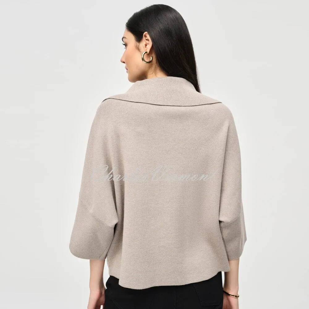 Joseph Ribkoff Zip Collar Sweater Top - Style 243954 (Taupe Melange)