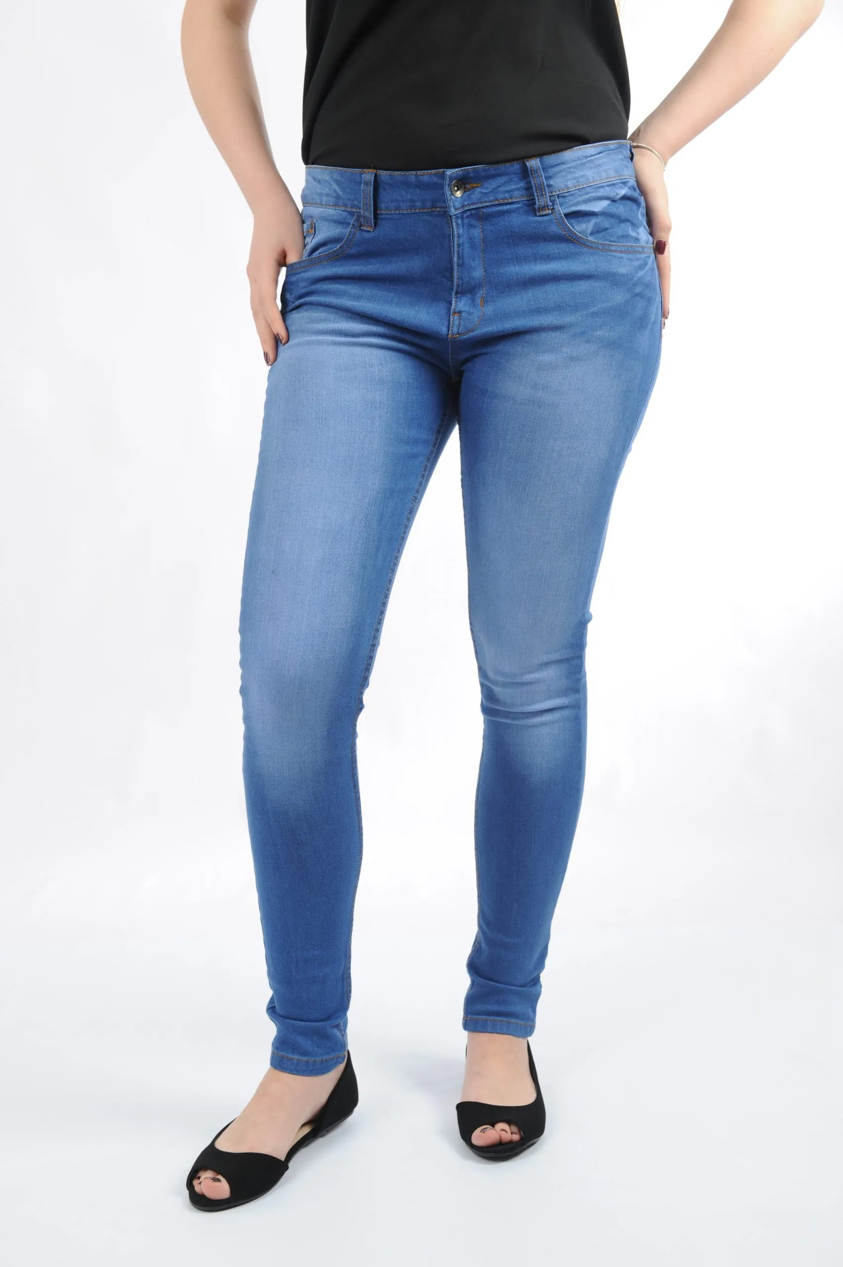 Ladies low rise denim skinny spandex jeans- Light Blue - niriscape