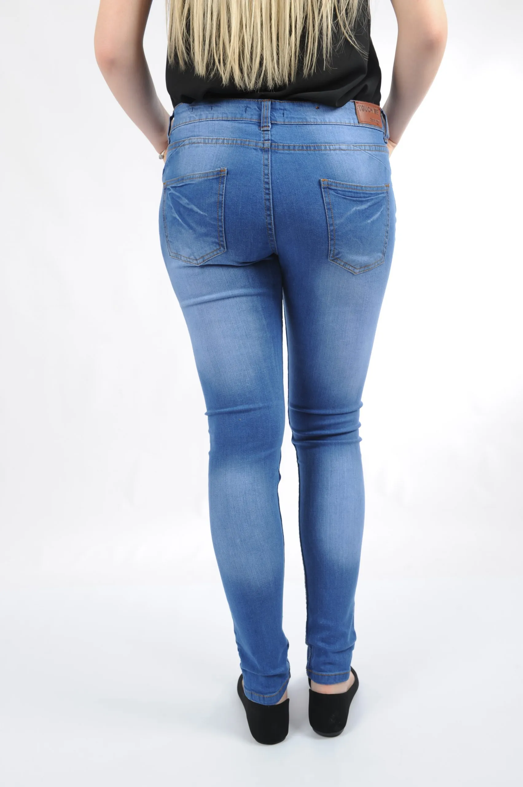 Ladies low rise denim skinny spandex jeans- Light Blue - niriscape