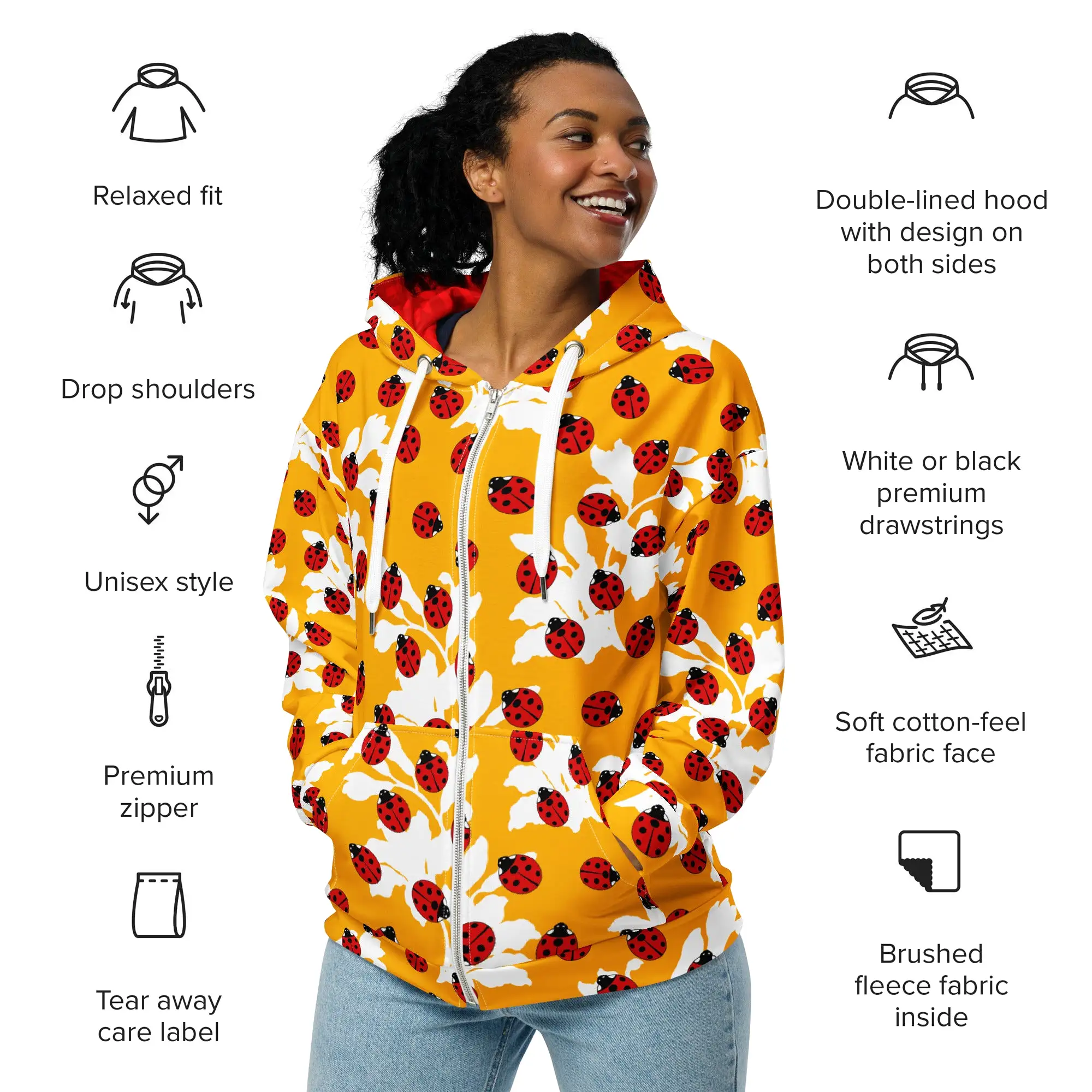 Ladybugs on Saffron Unisex zip hoodie