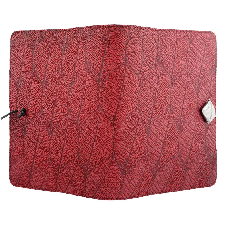 Large Leather Journal - Fallen Leaves in Red