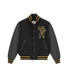 LEATHER SLEEVE VARSITY JACKET - BLACK/GOLD