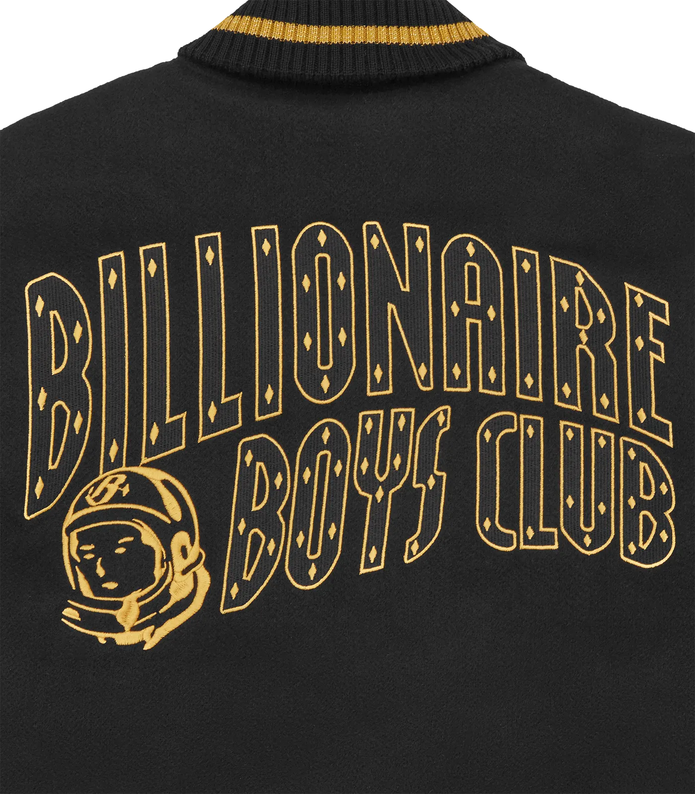 LEATHER SLEEVE VARSITY JACKET - BLACK/GOLD