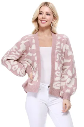 Leopard Jacquard Open Front Cardigan