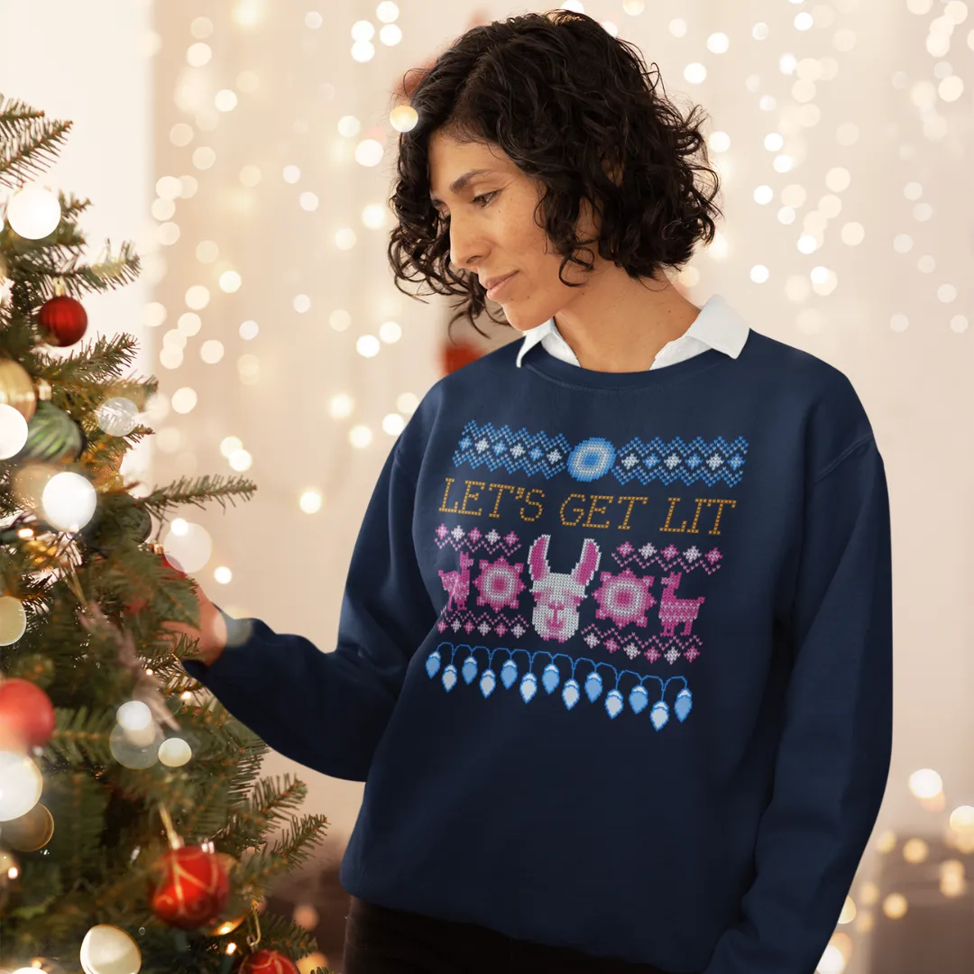 Let's Get Lit Llama Ugly Christmas Sweatshirt