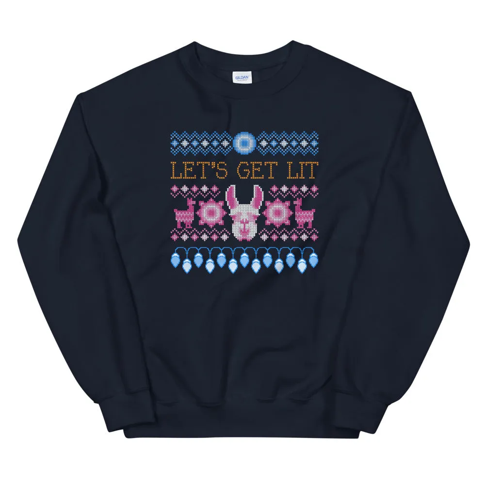 Let's Get Lit Llama Ugly Christmas Sweatshirt