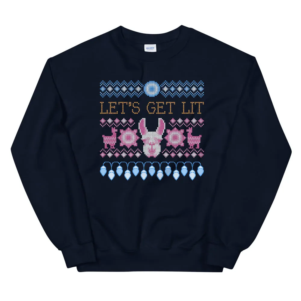 Let's Get Lit Llama Ugly Christmas Sweatshirt