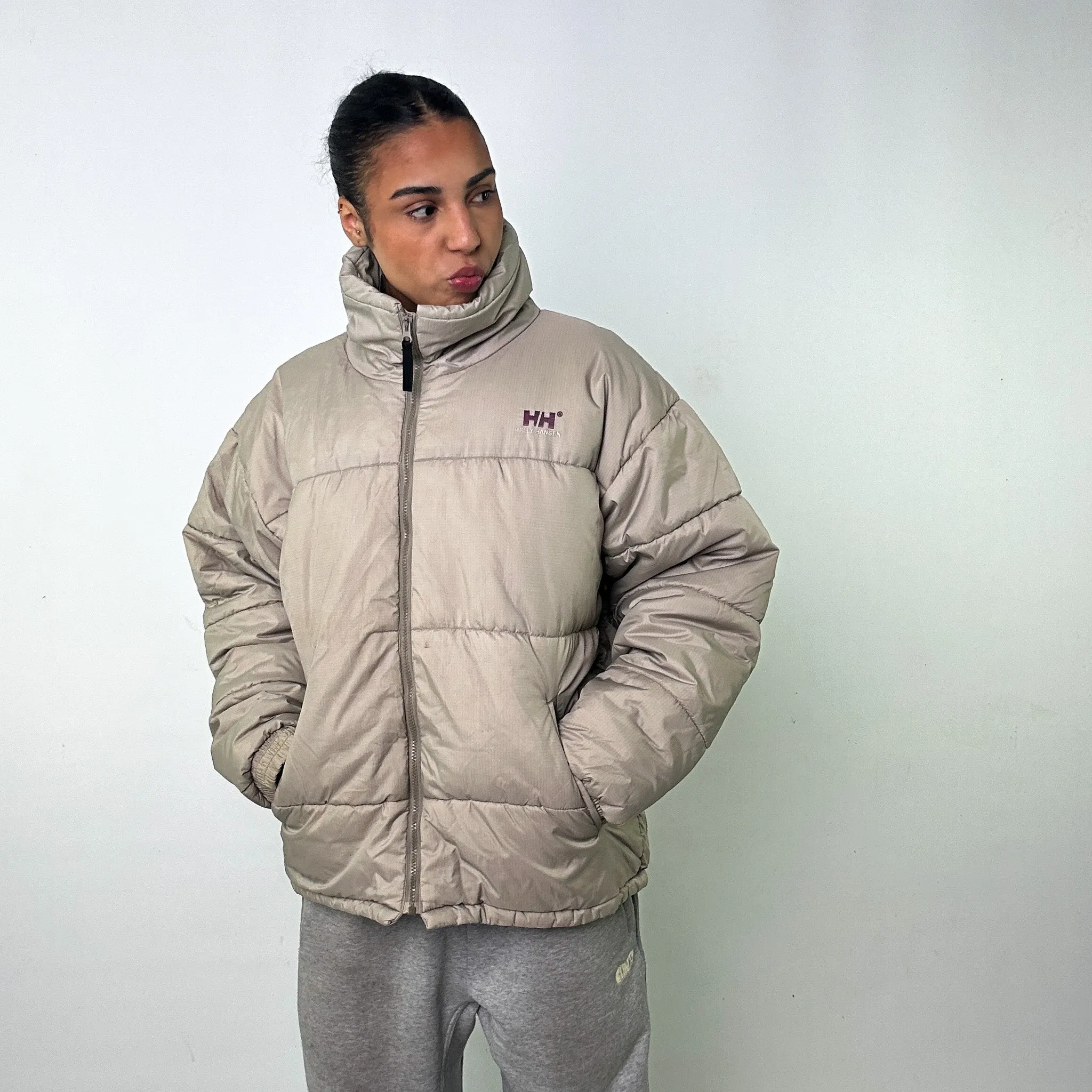 Light Grey 90s Helly Hansen Puffer Jacket Coat (L)