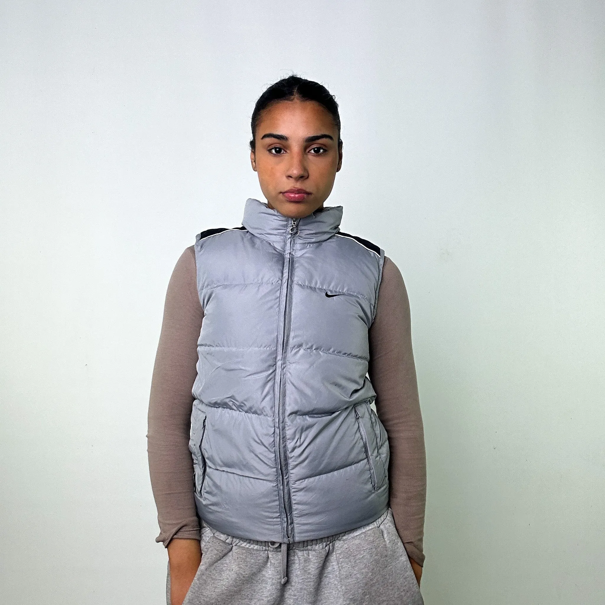 LIGHT GREY Y2KS NIKE PUFFER JACKET COAT GILET (