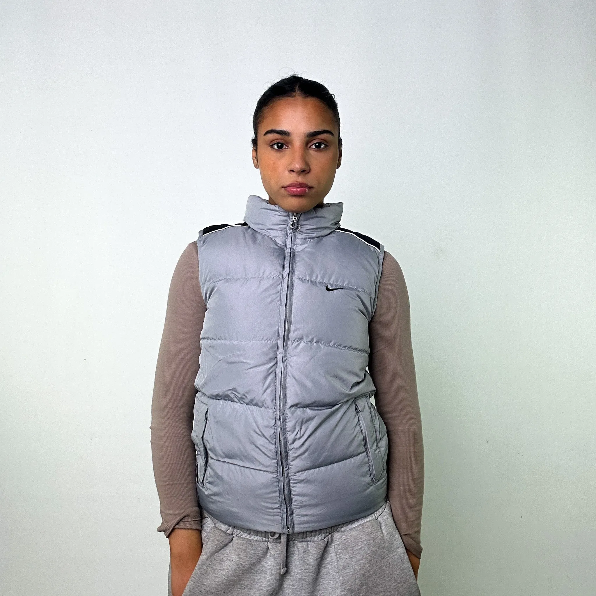 LIGHT GREY Y2KS NIKE PUFFER JACKET COAT GILET (