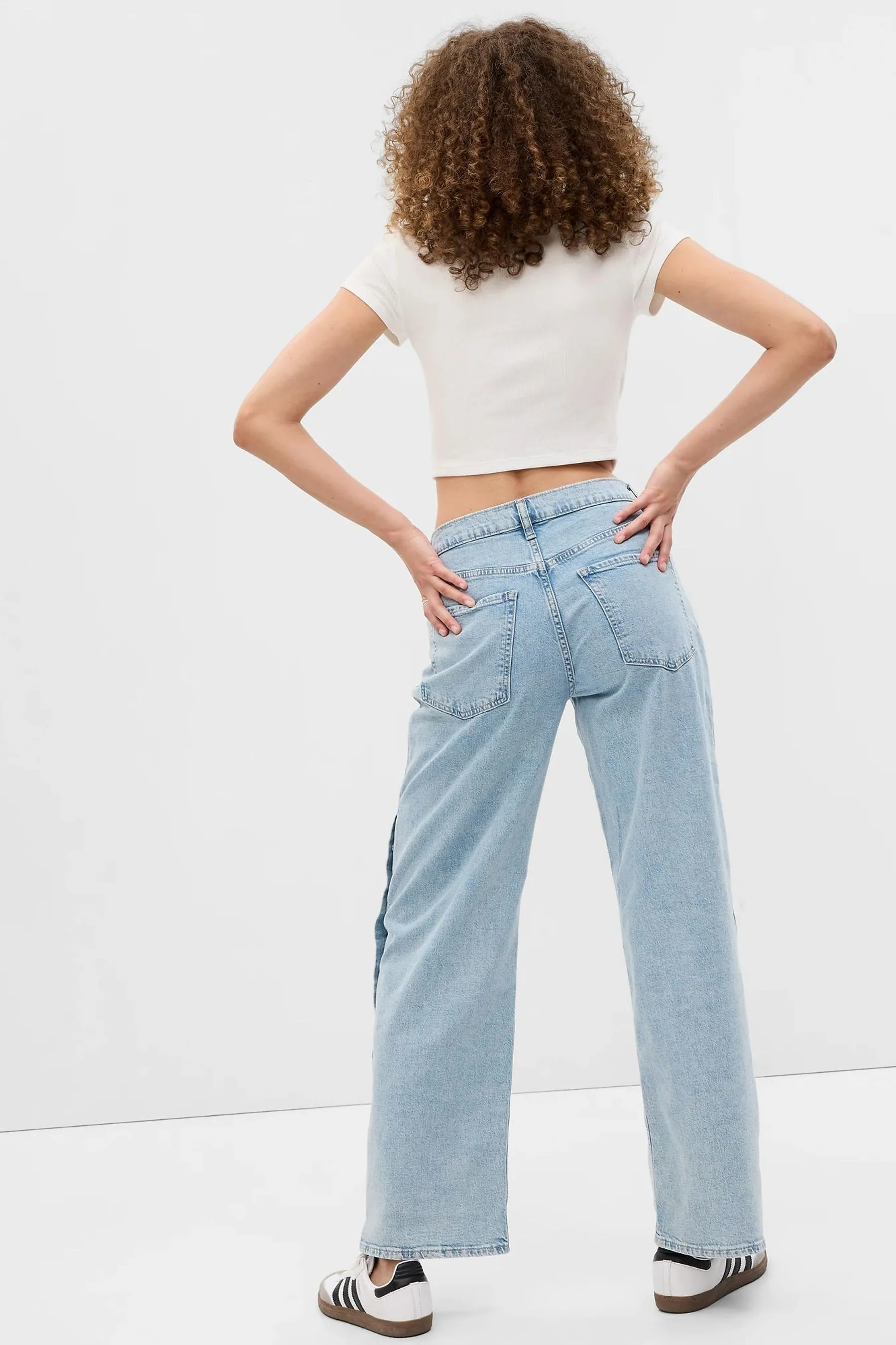 Light Wash Blue Low Rise Snap Seam Detail Wide Leg Jeans