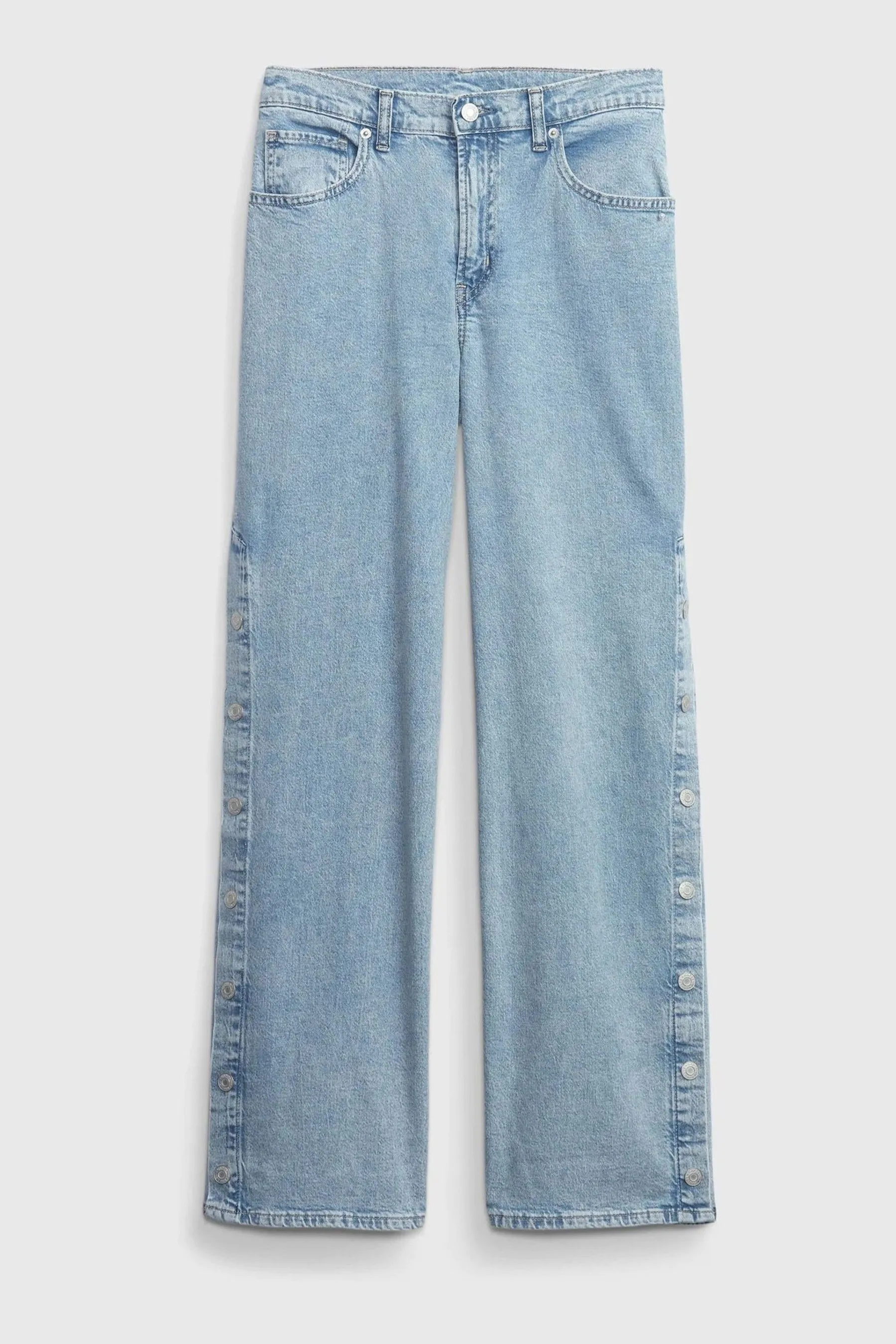 Light Wash Blue Low Rise Snap Seam Detail Wide Leg Jeans