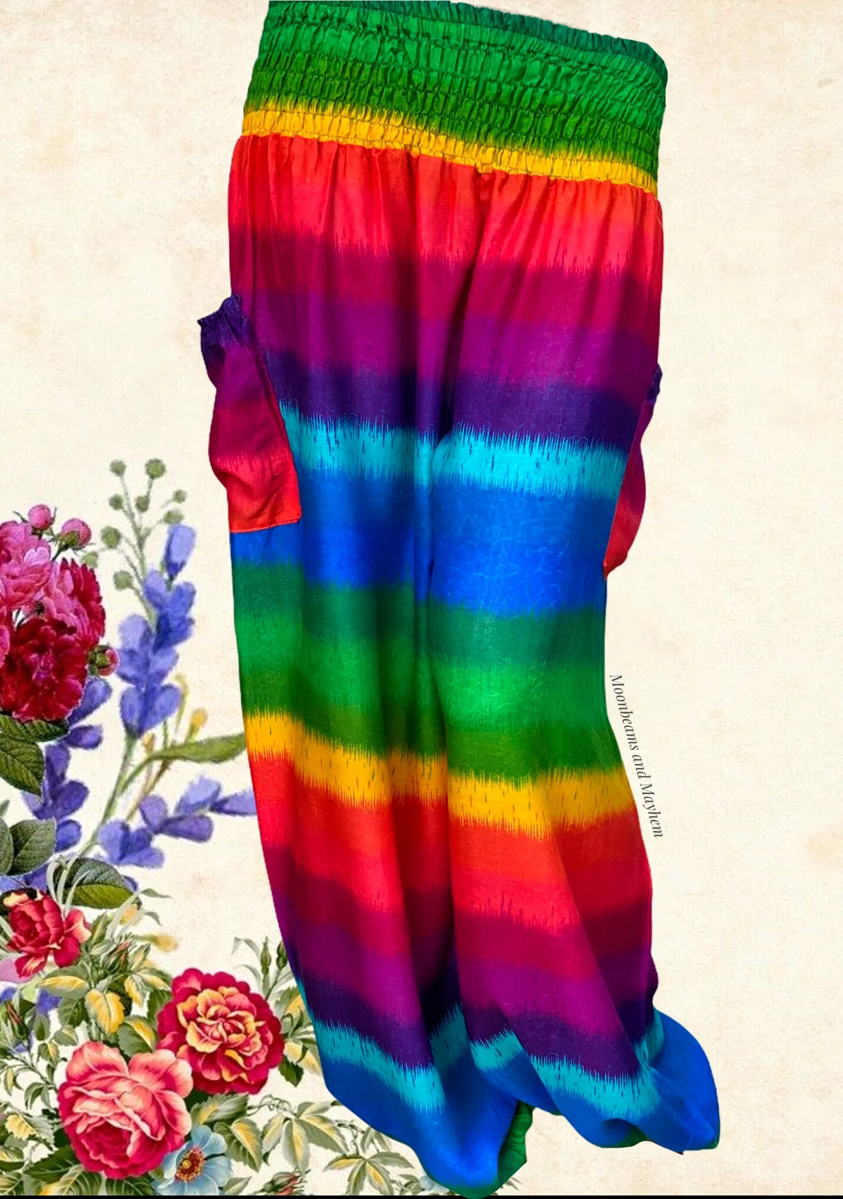 LIGHTWEIGHT RAINBOW BOHEMIAN HAREM PANTS SIZE S / M / L