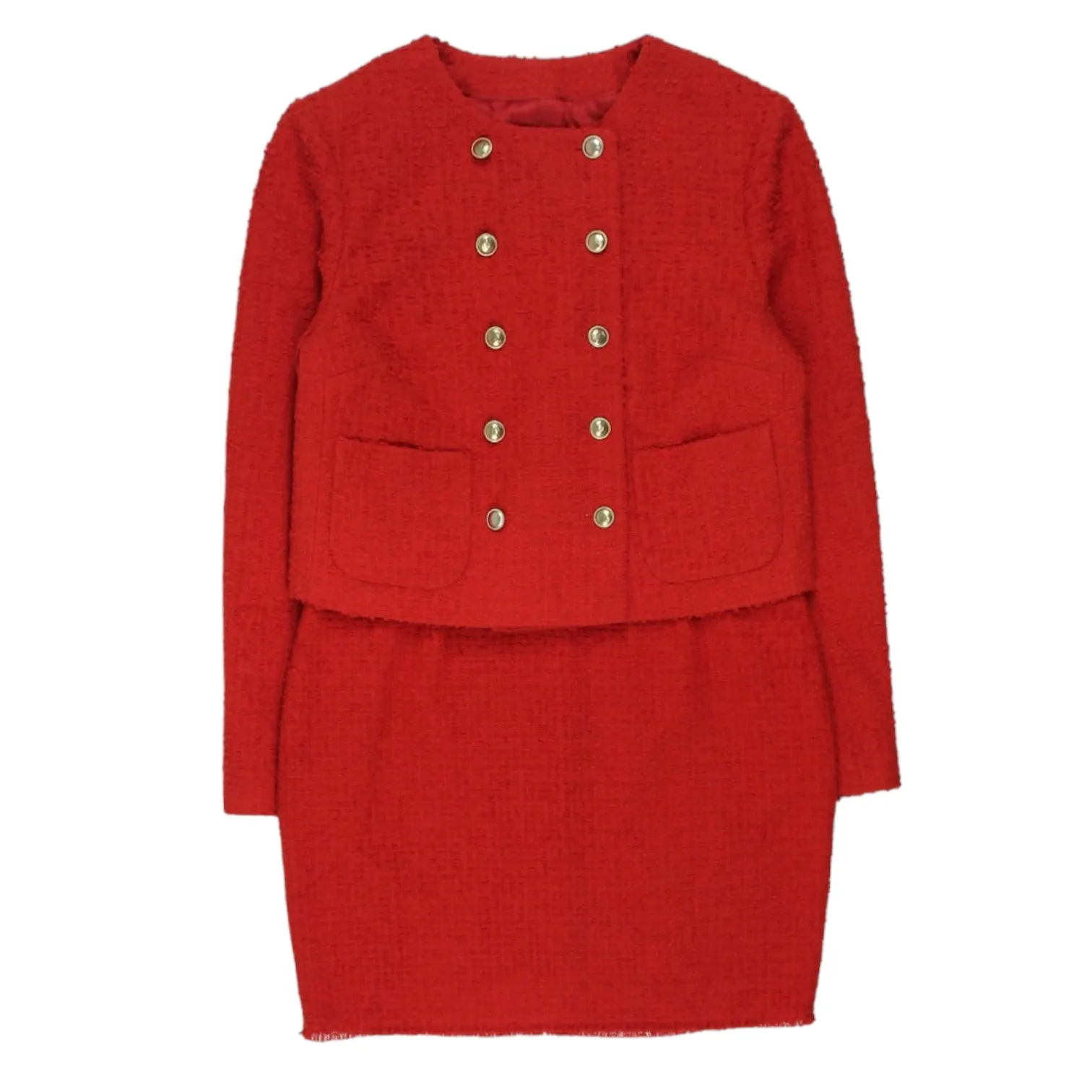 L.K.Bennett Red Boucle Skirt Suit