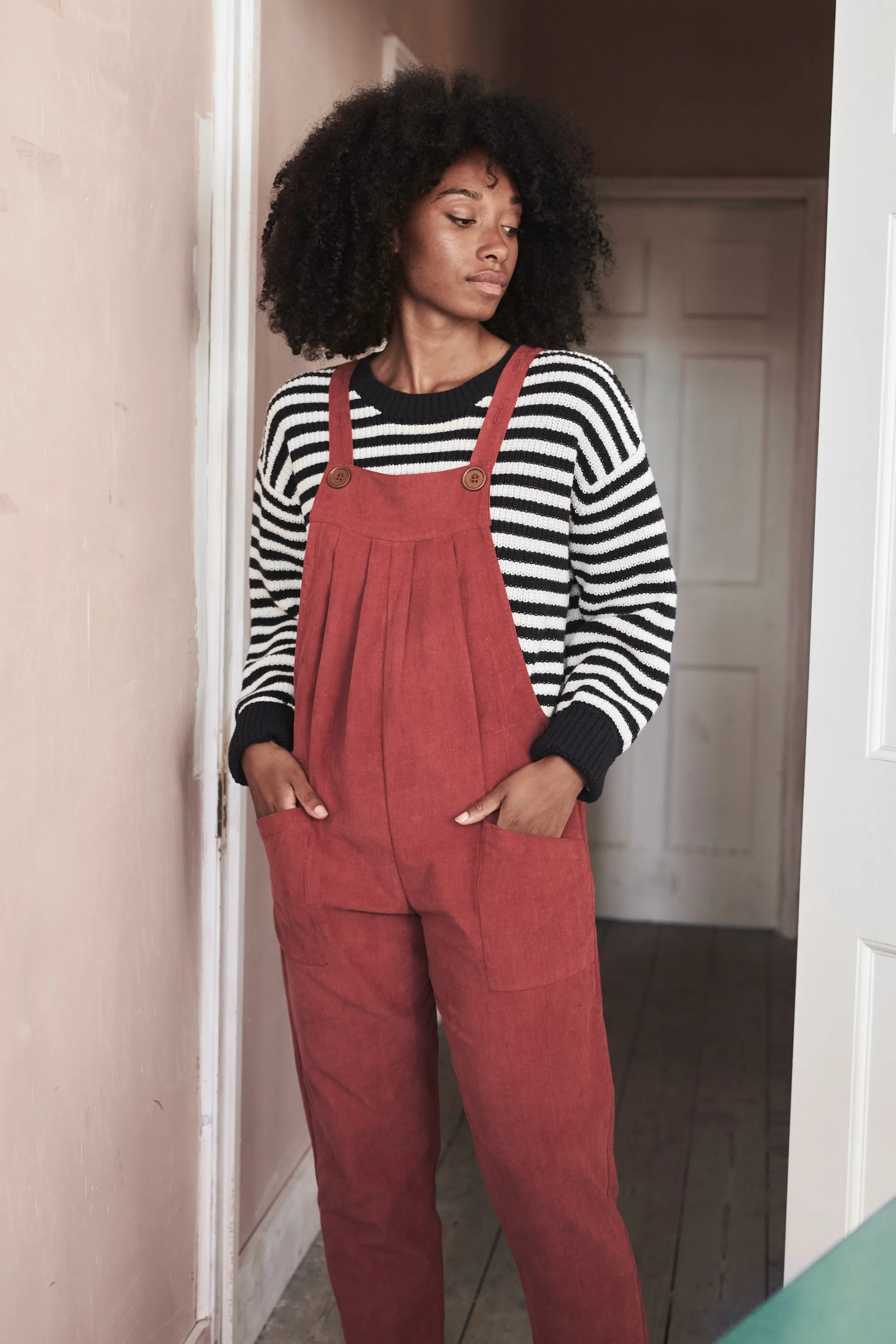 Mae Dungarees in Terracotta Needlecord (small and large)