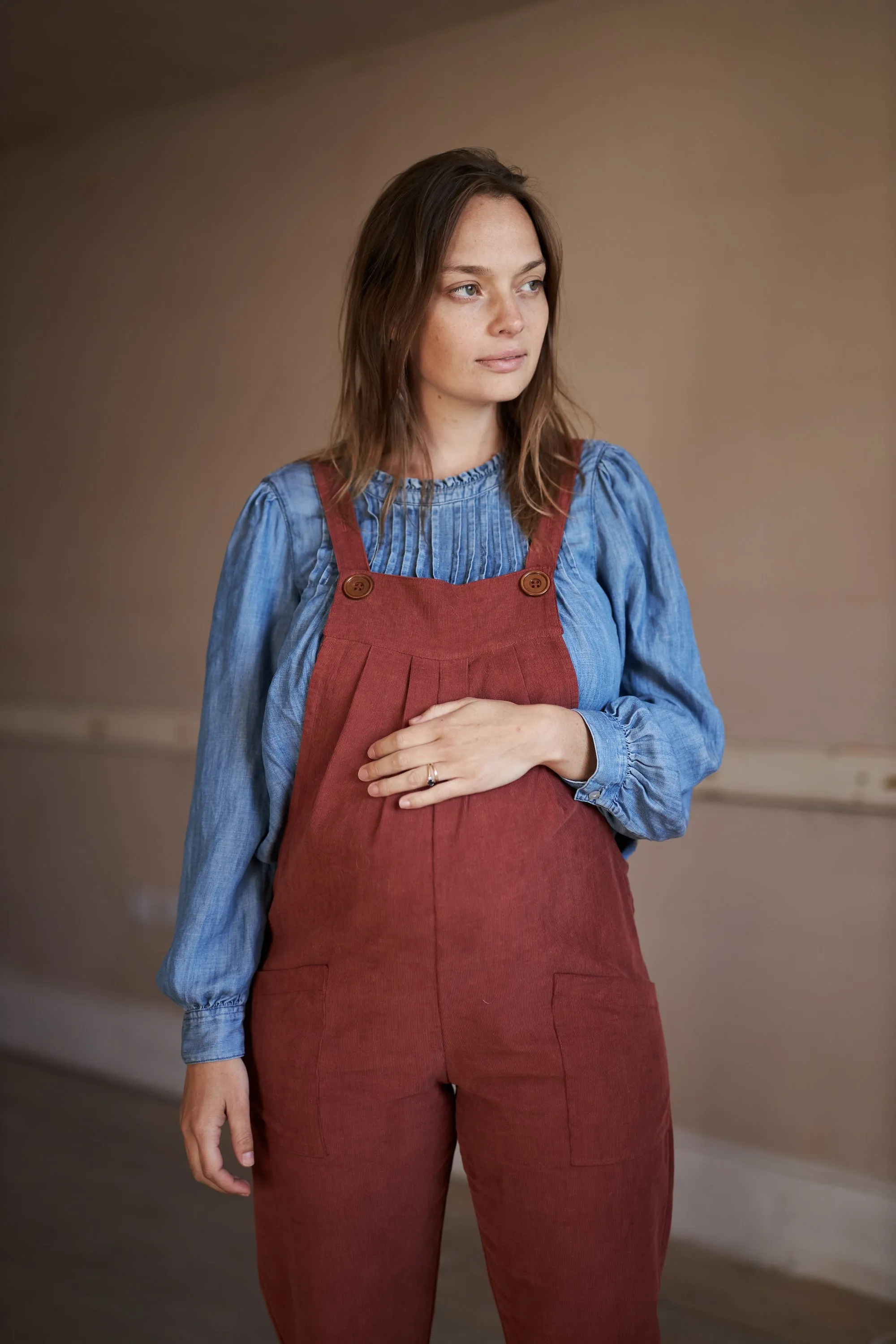 Mae Dungarees in Terracotta Needlecord (small and large)