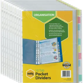 Marbig Divider Pocket PP 10-Tab A4 Assorted Colours 10 Pack