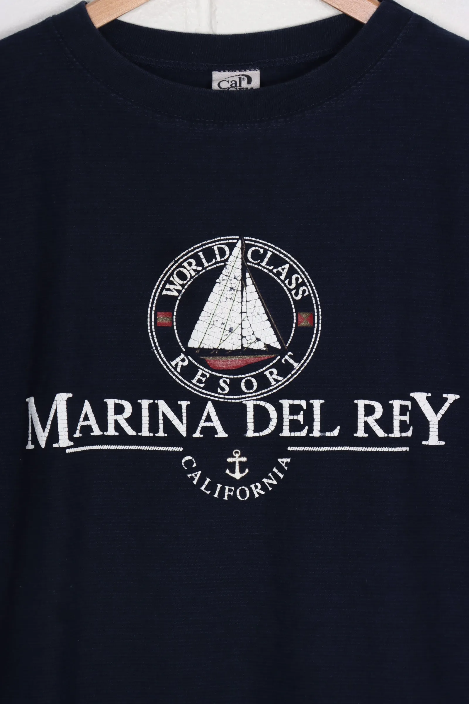 Marina Del Rey California Textured Navy T-Shirt (L)