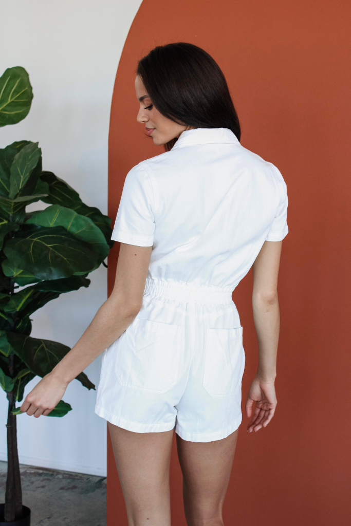 Marina Denim Romper in White