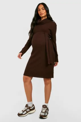 Maternity Cowl Neck Sweater Midi Dress