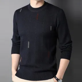 Men's Black Color O-Neck Standard Wool Flat Knitted Sweater Pullover