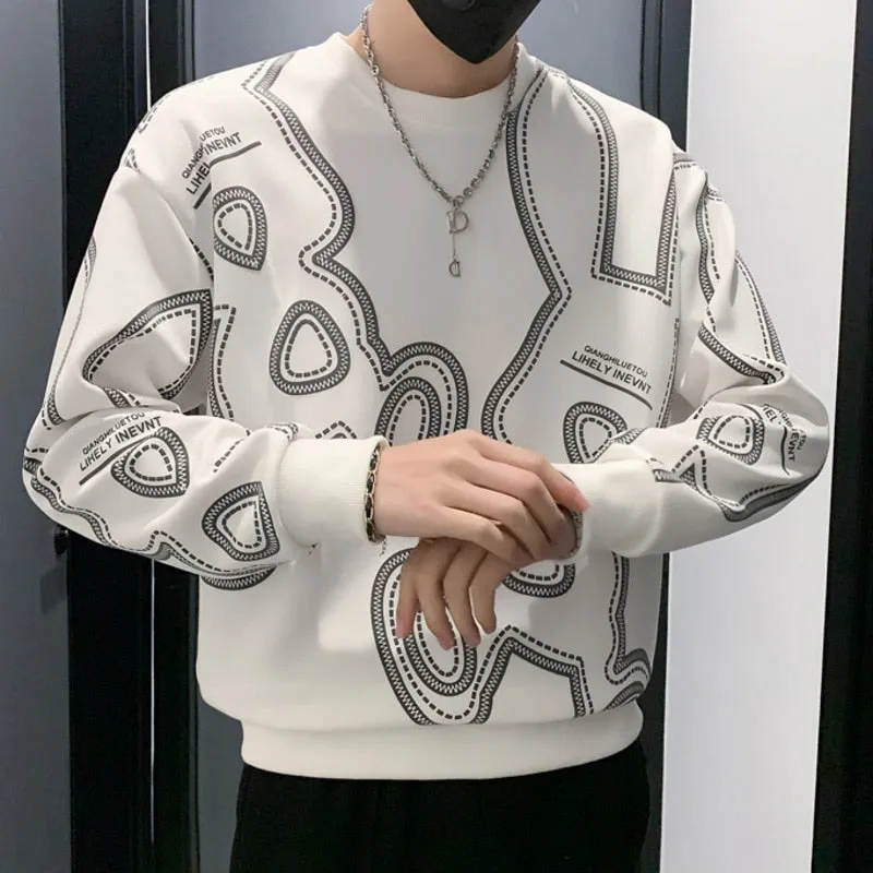 Men's Casual Hip Hop Streetwear Contrast Color Printed Sweatshirt Sweater