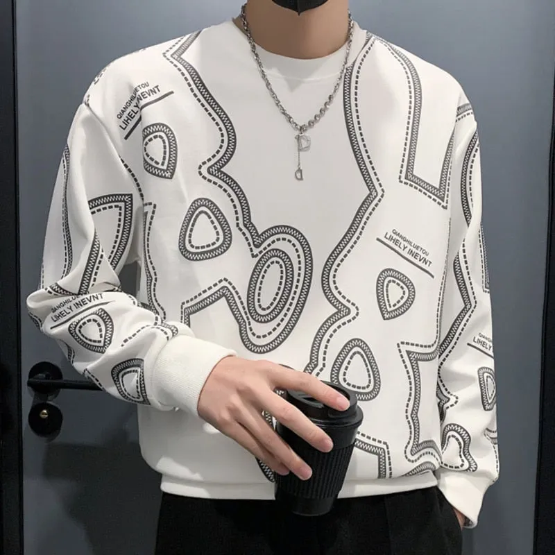 Men's Casual Hip Hop Streetwear Contrast Color Printed Sweatshirt Sweater