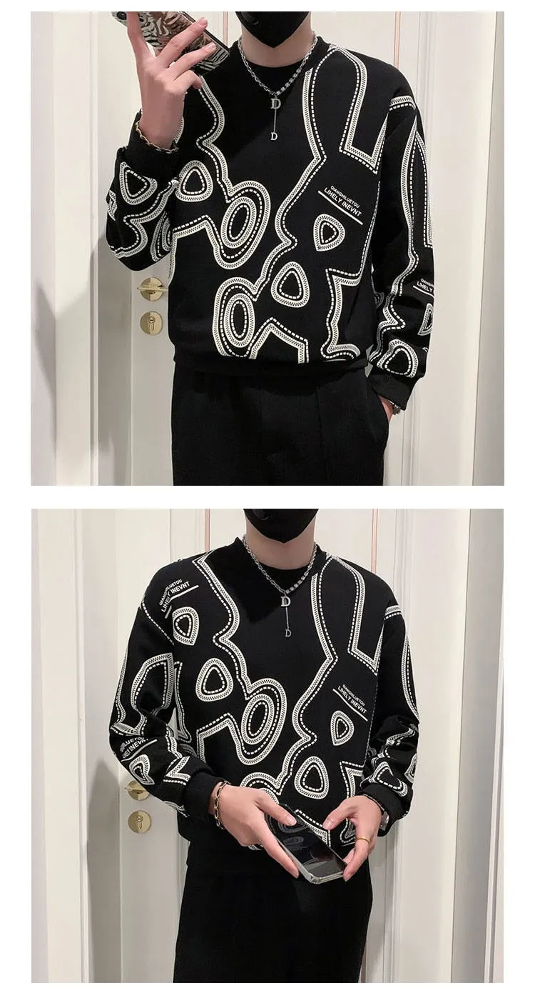 Men's Casual Hip Hop Streetwear Contrast Color Printed Sweatshirt Sweater