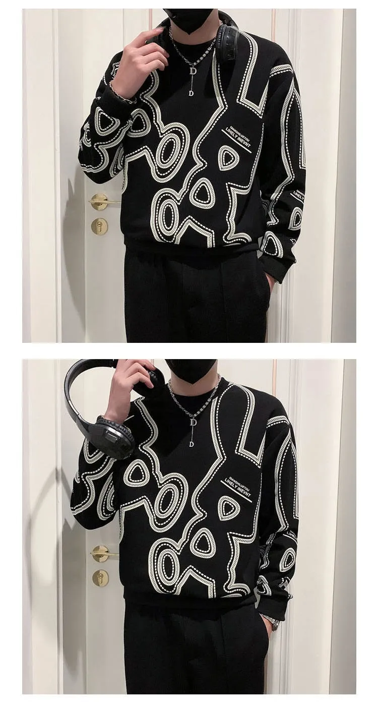 Men's Casual Hip Hop Streetwear Contrast Color Printed Sweatshirt Sweater