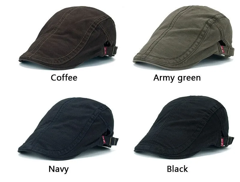 Men's Casual Peaked Cap Plain Cotton Beret Hats with Letter Pattern