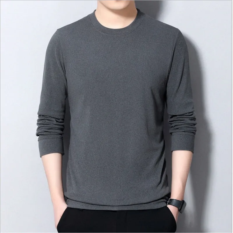 Men's Luxury Flat Knitted Sweater Standard Wool O-Neck Pullover