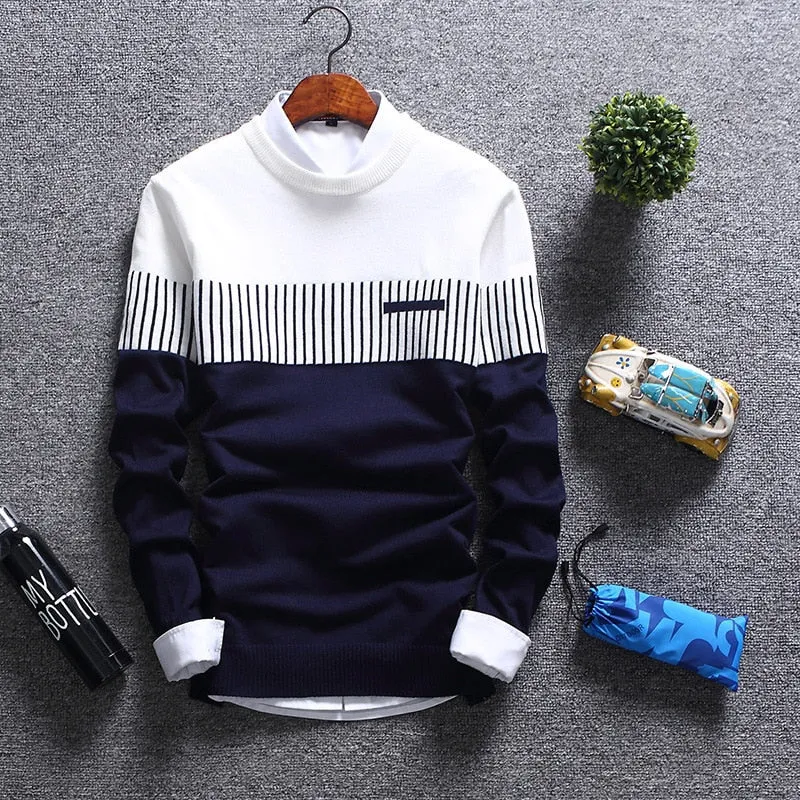 Men's Luxury Flat Knitted Sweater Standard Wool O-Neck Pullover