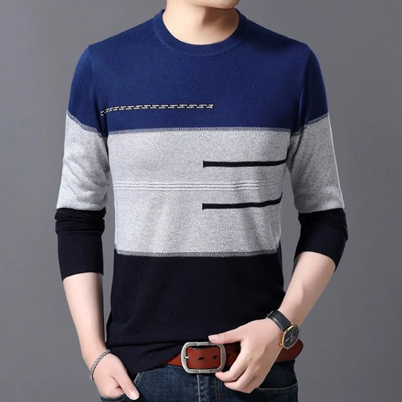 Men's Luxury Flat Knitted Sweater Standard Wool O-Neck Pullover