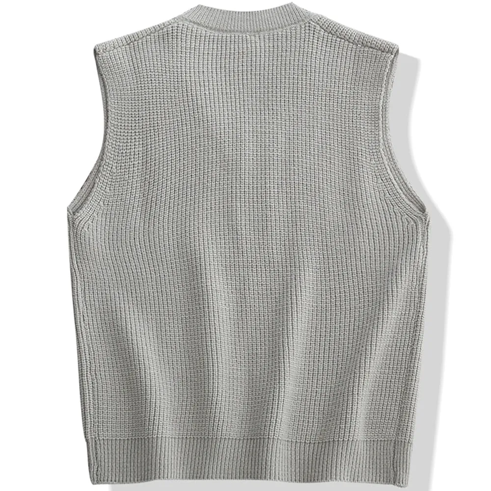 Men's Polyester Sleeveless V-neck Hand Knitted Loose Jumper Sweater