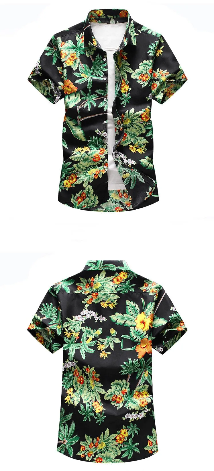 Men's Summer Black Floral Casual Short Sleeve Slim Fit Beachwear Shirt