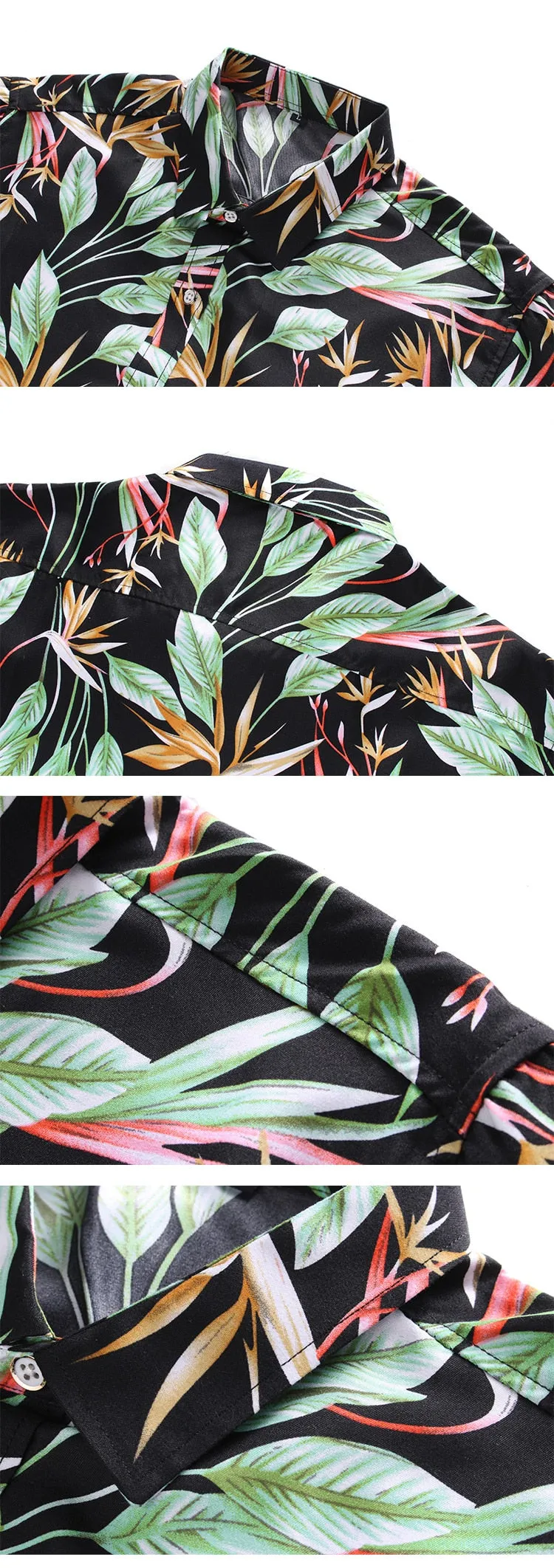 Men's Summer Black Floral Casual Short Sleeve Slim Fit Beachwear Shirt