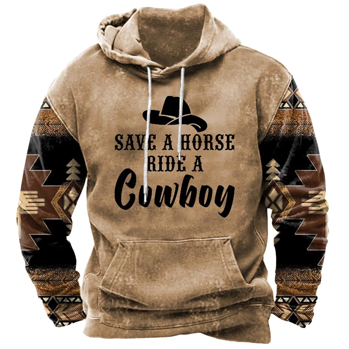 Men's Western Save A Horse Ride A Cowboy Print Hoodie