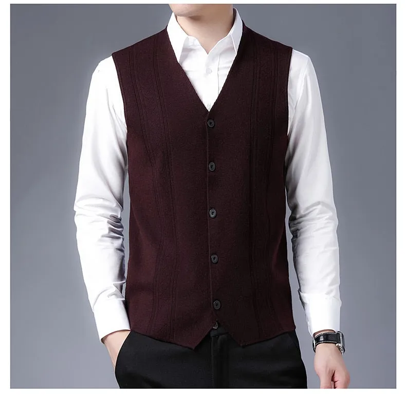 Men's Winter Casual Wool Business Thicken V-Neck Sleeveless Sweater