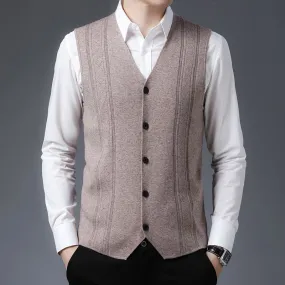 Men's Winter Casual Wool Business Thicken V-Neck Sleeveless Sweater