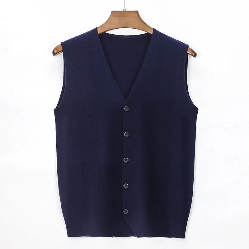 Men's Winter Casual Wool Business Thicken V-Neck Sleeveless Sweater