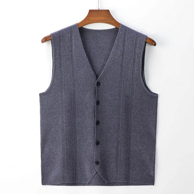 Men's Winter Casual Wool Business Thicken V-Neck Sleeveless Sweater